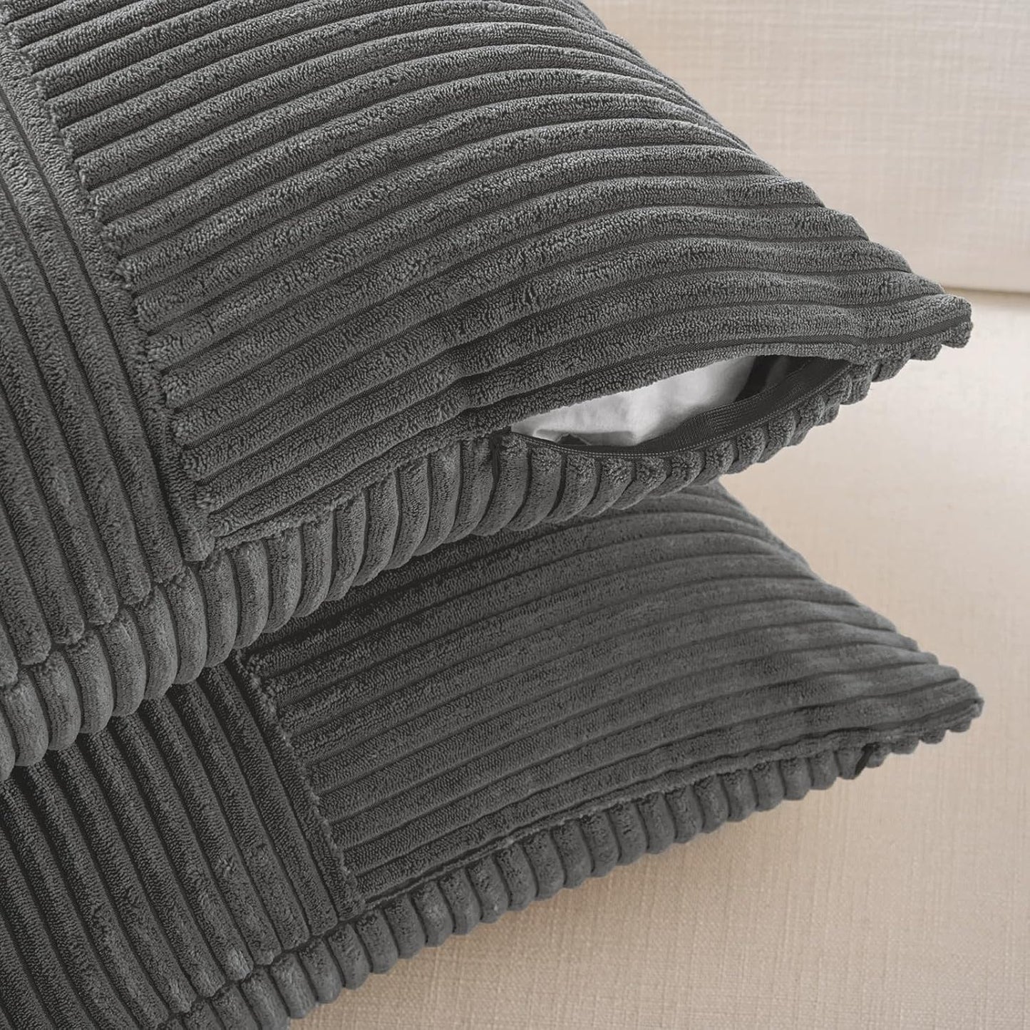 Fancy Homi 2 Packs Dark Gray Long Lumbar Decorative Throw Pillow Covers 12x24 Inch for Couch Bed Sofa, Rustic Farmhouse Boho Home Decor, Soft Striped Corduroy Rectangle Accent Cushion Case 30x60 cm