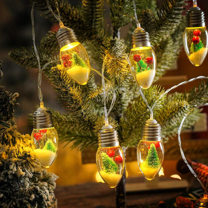 Christmas Snow Globe String Lights Indoor Decorations, 10 LED Clear Bulbs String Lights with Christmas Tree & Berry for Home Bedroom Fireplace Xmas Lights(6.6FT)