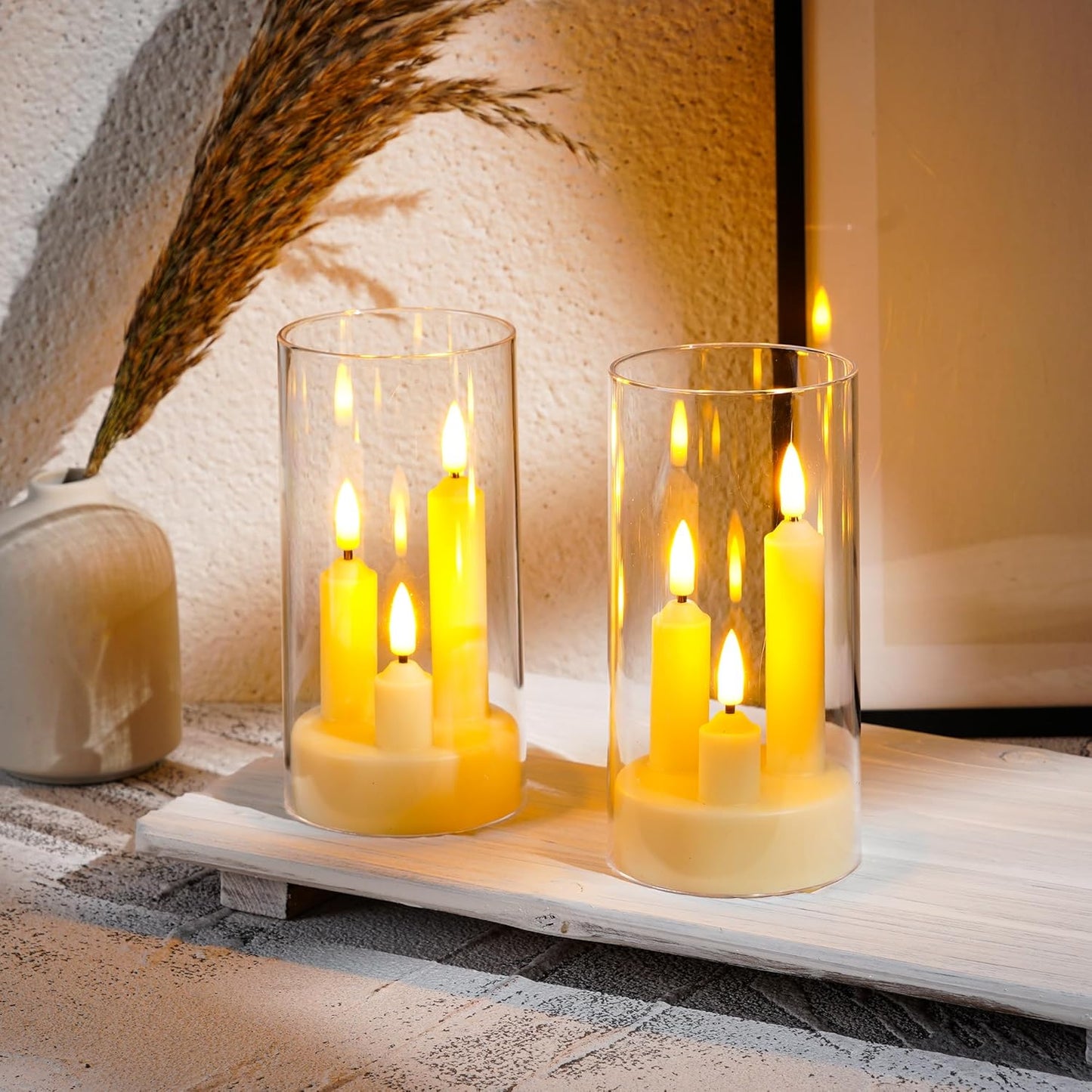 Da by Flameless Candle, Battery-Powered Candle with Remote Control and Timer, LED Three-Wick Pillar Candle, Romantic Wedding, Perfect Home Décor, 2 Pack (Ivory)