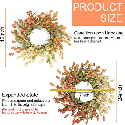 Artgar Fall Wreath, Fall Wreaths for Front Door, 24 in Fall Decor Floral Wreath, Door Wreaths for Front Door Outside All Season for Thanksgiving Home Indoor Outdoor Wall Decor (White&Orange)