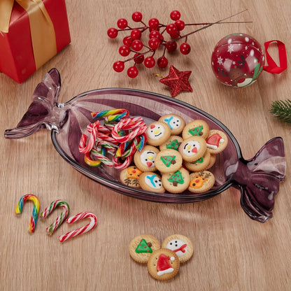 Christmas Platter Dish, Glass Candy Platter Serving Dessert Plates Christmas Dinnerware Tray Decorative Plates for Xmas Holiday Party Favor, Dark Purple, Small