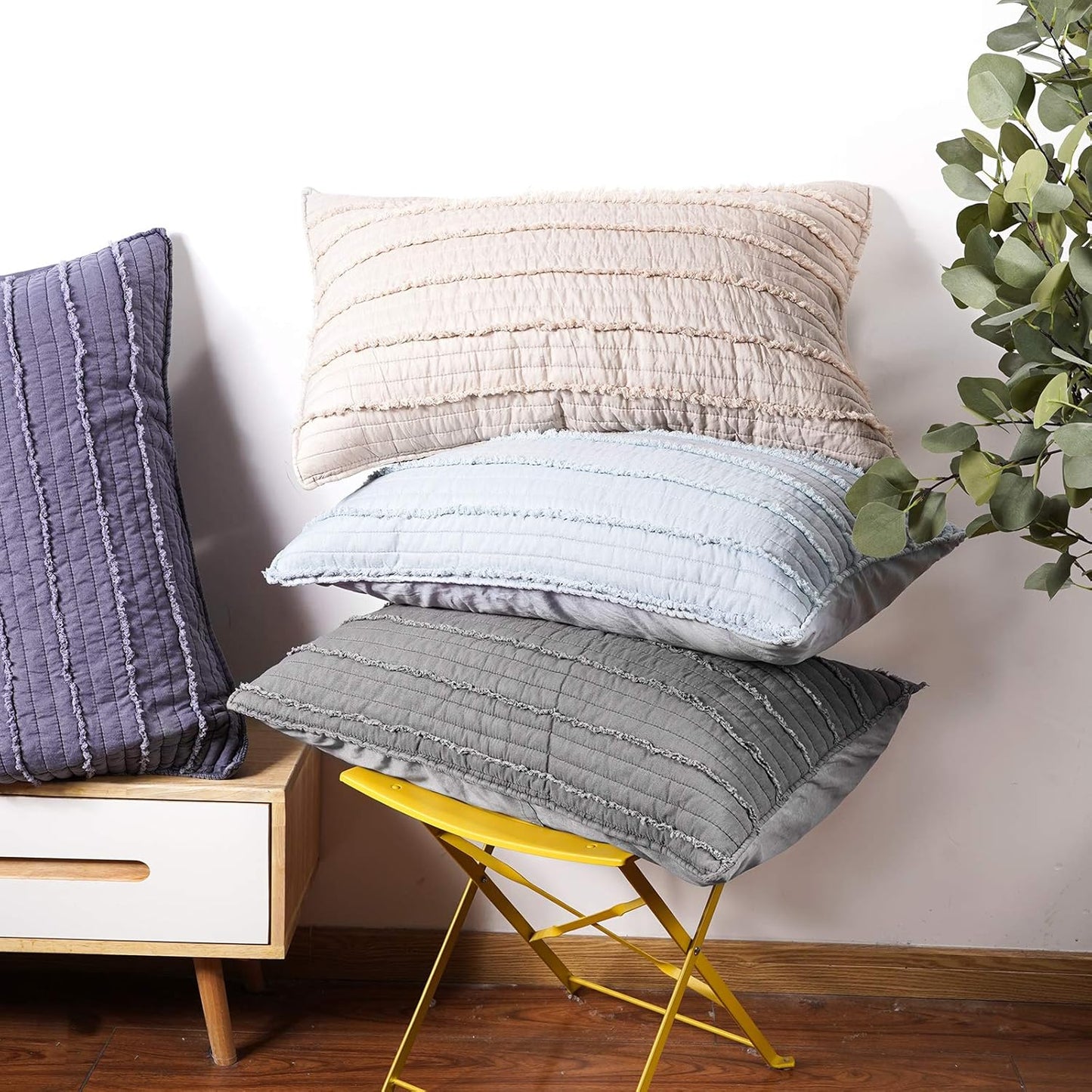 BOSOWOS Standard Size Pillow Shams Set of 2, Ultra Soft Breathable 20 x 26 Inches Pillow Case Envelope Closure, Microfiber Farmhouse Bed Pillowcases for Easy Care, Grey