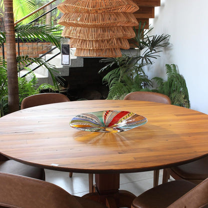 Ca D Oro Centerpiece Large Bowl Boho with Colored Canes Hand Blown Murano-Style Art Glass for Decor and Centerpieces - Center G