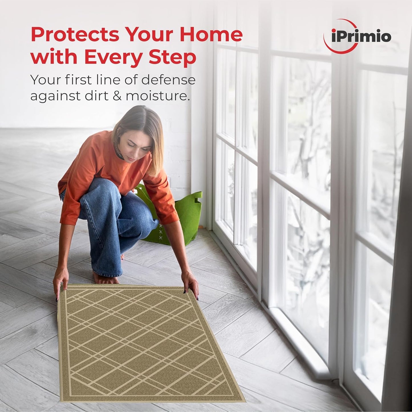 SlipToGrip Universal Door Mat, Plaid Design - Khaki, 42 x 35 - Anti Slip, Durable and Washable, Outdoor and Indoor Floor Welcome Mat - Front Door, Dust Absorbent