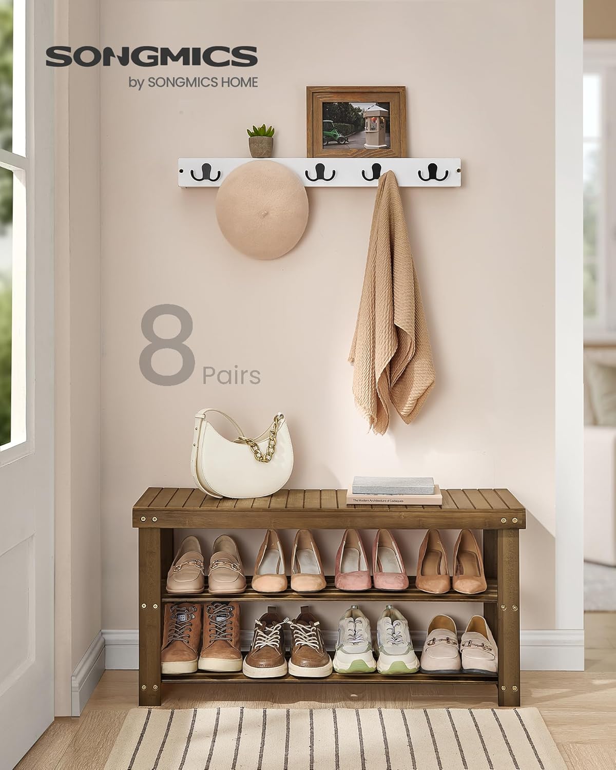 SONGMICS Shoe Rack Bench, 3-Tier Bamboo Shoe Storage Organizer, Entryway Bench, Holds Up to 286 lb, 11.3 x 35.4 x 17.8 Inches, for Entryway Bathroom Bedroom, Yellow Brown ULBS090K01