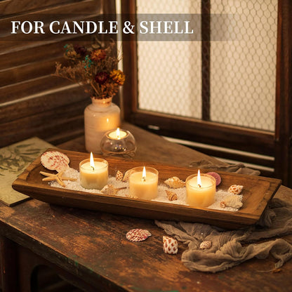 Hanobe Decorative Wood Dough Bowl: Large Long Wooden Bowl for Entry Way Table Home Decor - Coffee Table Decor for Living Room - Dining Table Centerpiece Decor, Brown