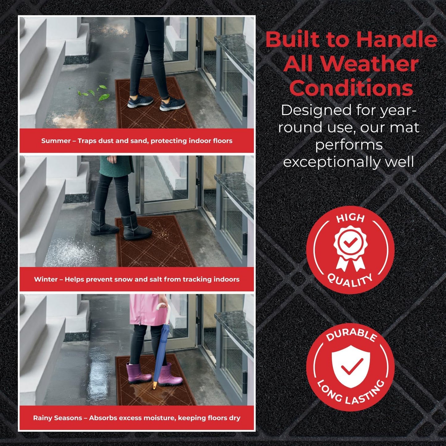 SlipToGrip Universal Door Mat – Plaid Design Size 35” x 23” – Anti Slip, Durable & Washable – Duraloop Mesh Entrance Outdoor & Indoor Welcome Mat – Dirt and Dust Absorber