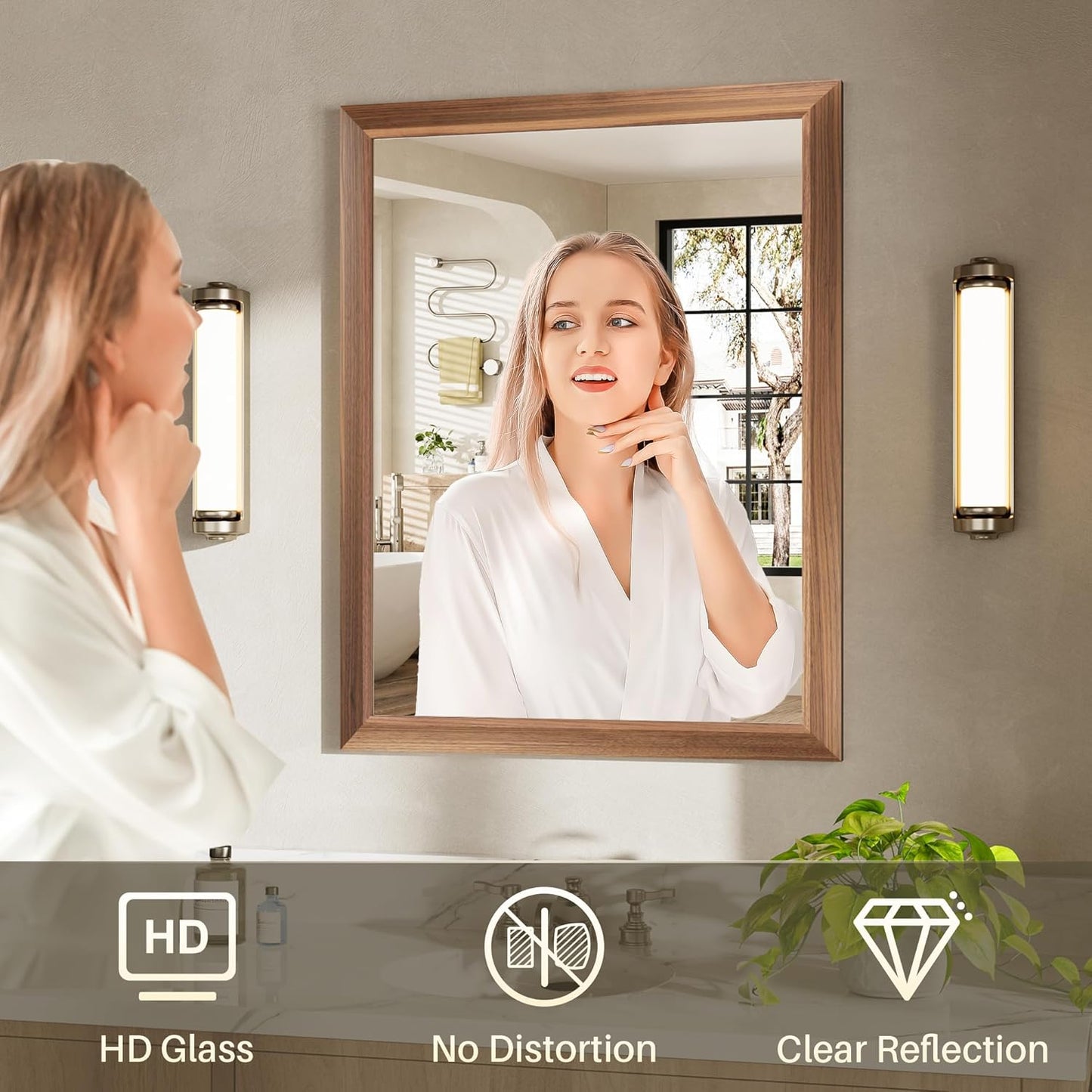 24x30 Inch Bathroom Mirror for Wall, Anti-Rust Walnut Wood Grain Metal Framed Bathroom Mirrors for Over Sink,Rectangler Mirrors for Bathroom Vanity, Farmhouse, Bedroom, Living Room, Entryway Decor