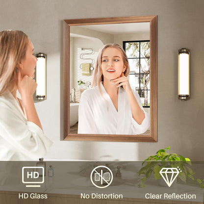 24x30 Inch Bathroom Mirror for Wall, Anti-Rust Walnut Wood Grain Metal Framed Bathroom Mirrors for Over Sink,Rectangler Mirrors for Bathroom Vanity, Farmhouse, Bedroom, Living Room, Entryway Decor