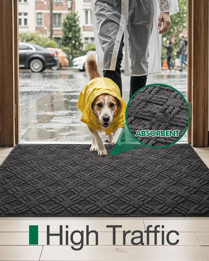 LUMI Indoor Door Mat, Absorbent Non-Slip Thin Doormat, Washable Door Mats, Woven Pattern Inside Floor Mat, Ideal for Entryway, Front Door, Home Decor, 24"x36", Woven Grey