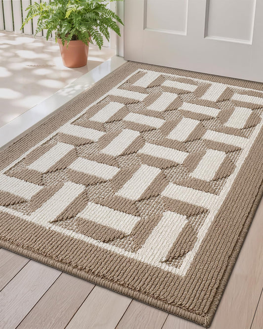 LUMI Washable Indoor Entrance Doormat 32x48, Absorbent Quick-Dry Dirt Trapper Mats for Dogs, Rubber Backing Non-Slip Low Profile Entryway Door Mat for High Traffic, Taupe