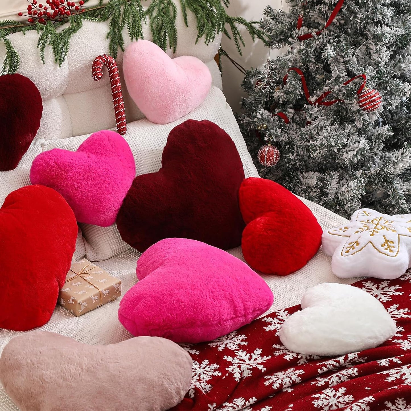 YRXRUS Heart Pillows, Love Heart Shaped Pillow, Small Cute Rose Heart Pillows for Gifts, Faux Rabbit Throw Pillows for Her, Kids, Girls Home Decoration, 10X11 Inch