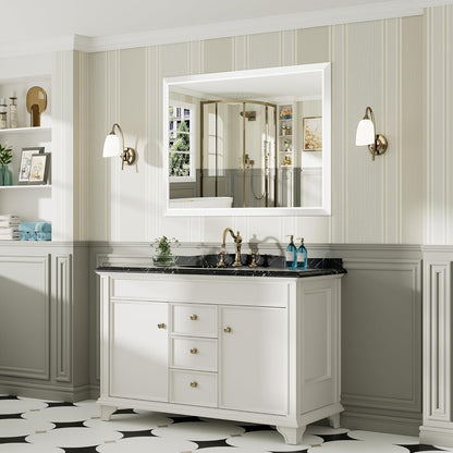 48x36 Inch White Bathroom Mirror for Wall, Thick Metal Framed Rectangle Mirrors for Over Sink, Bedroom, Living Room, Entryway, Anti-Rust, HD Tempered Glass