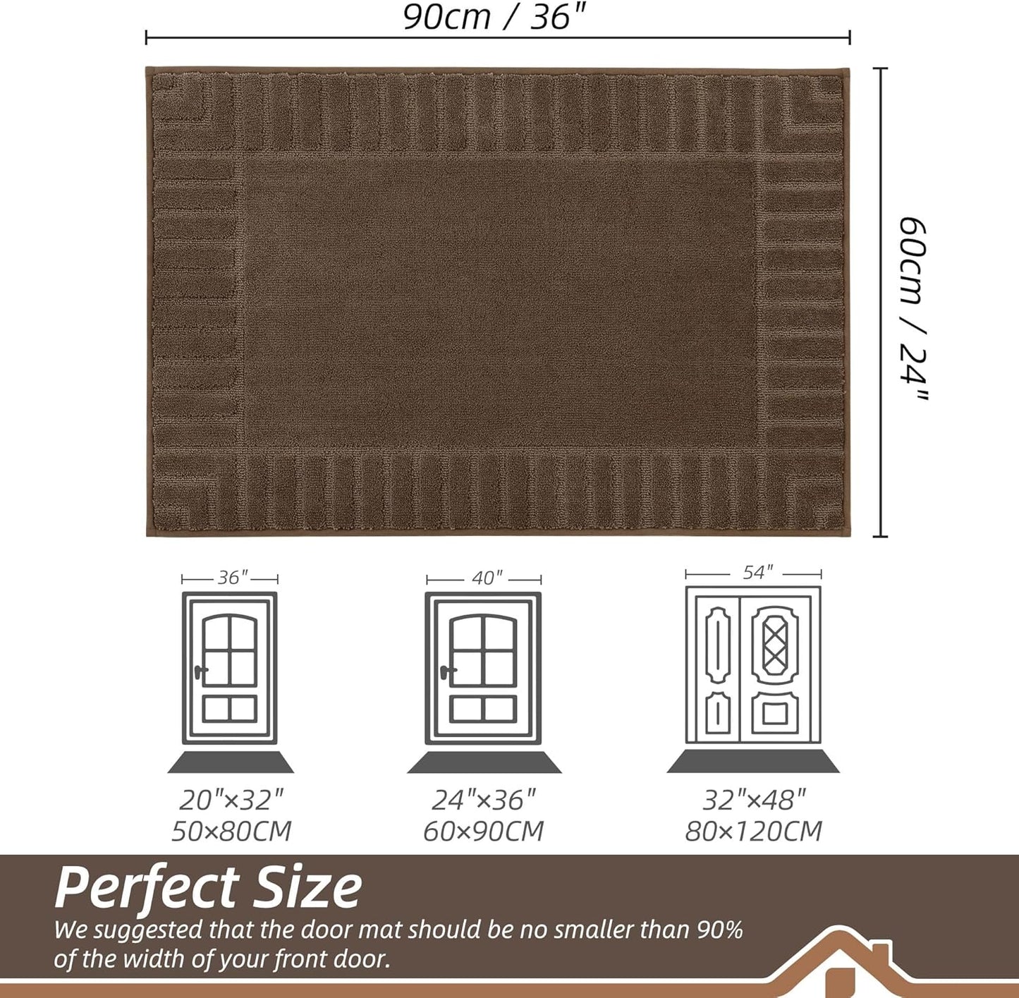 BEQHAUSE Door-Mat-Non-Slip Dirt Trapper Door Mats Low-Profile Front Door Mat Absorbent Floor Mats for Entryway Washable Mud Resistant Home Entrance Doormat,Brown,24"x36"