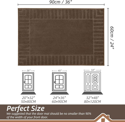 BEQHAUSE Door-Mat-Non-Slip Dirt Trapper Door Mats Low-Profile Front Door Mat Absorbent Floor Mats for Entryway Washable Mud Resistant Home Entrance Doormat,Brown,24"x36"