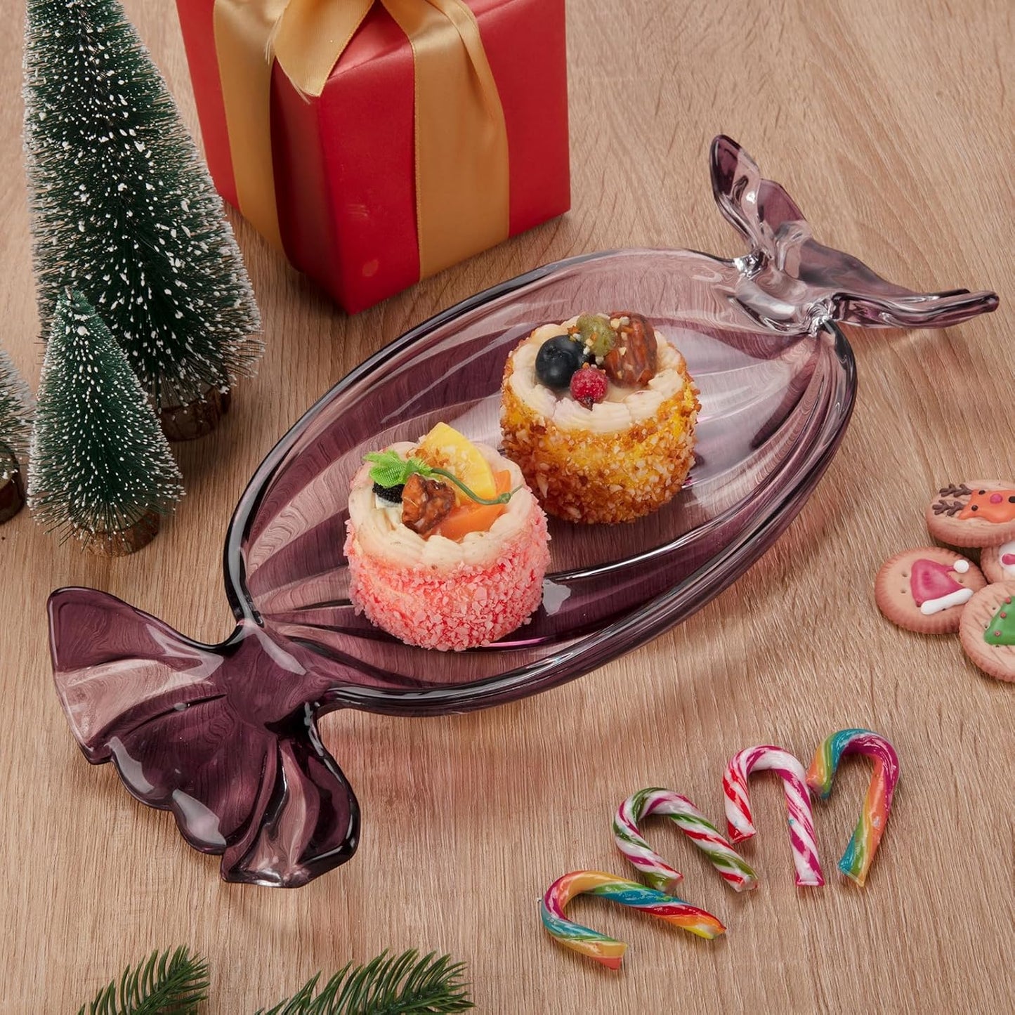 SHOWLOUE Christmas Platter Dish, Glass Candy Platter Serving Dessert Plates Christmas Dinnerware Tray Decorative Plates for Xmas Holiday Party Favor, Dark Purple, Large