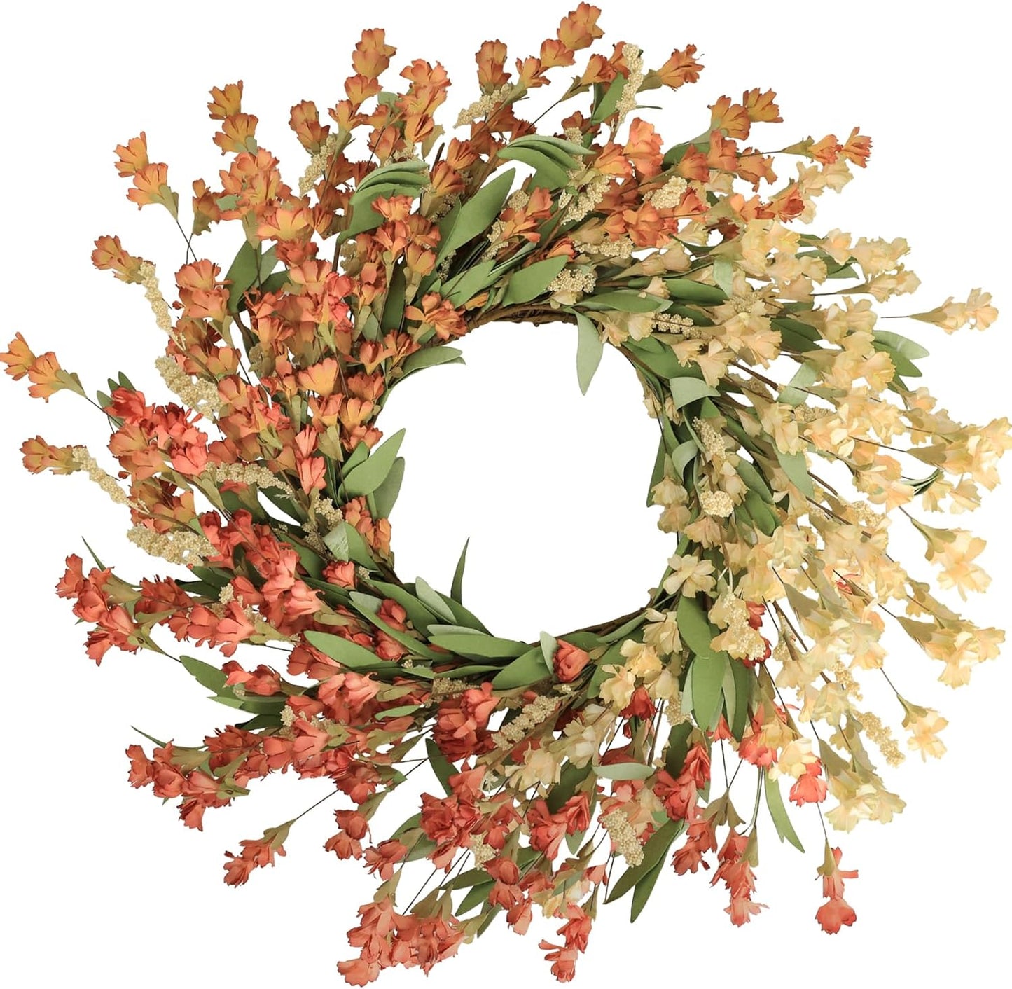 Artgar Fall Wreath, Fall Wreaths for Front Door, 24 in Fall Decor Floral Wreath, Door Wreaths for Front Door Outside All Season for Thanksgiving Home Indoor Outdoor Wall Decor (White&Orange)