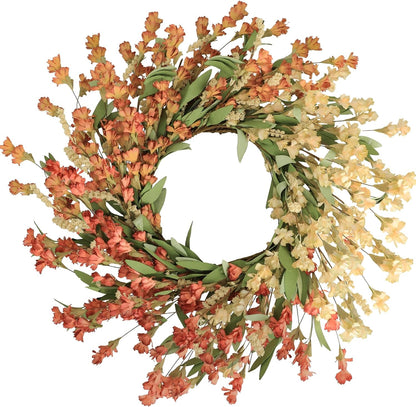 Artgar Fall Wreath, Fall Wreaths for Front Door, 24 in Fall Decor Floral Wreath, Door Wreaths for Front Door Outside All Season for Thanksgiving Home Indoor Outdoor Wall Decor (White&Orange)