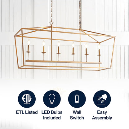 JONATHAN Y JYL7439B Pagoda Lantern Dimmable Adjustable Metal LED Pendant Classic Traditional Farmhouse Dining Room Living Room Kitchen Foyer Bedroom Hallway, 49 in, Antique Gold