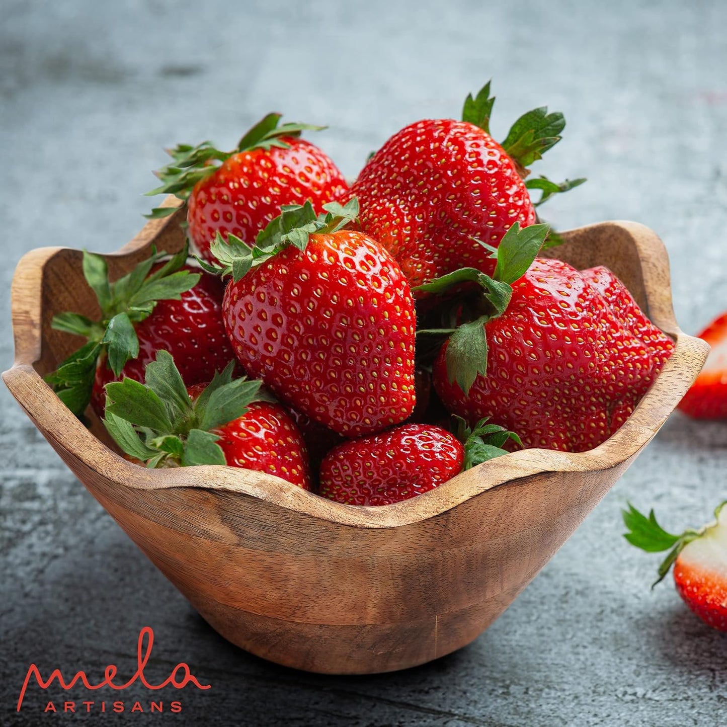 Mela Artisans Small Scalloped Decorative Wooden Bowl | 8 Inch Mango Wood Fruit & Serving Bowl | Natural Grain Finish | Perfect for Snacks | Desserts | Bread | Kitchen Counter | Handcrafted Decor