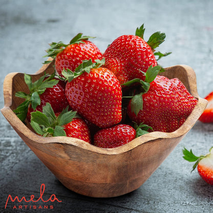 Mela Artisans Small Scalloped Decorative Wooden Bowl | 8 Inch Mango Wood Fruit & Serving Bowl | Natural Grain Finish | Perfect for Snacks | Desserts | Bread | Kitchen Counter | Handcrafted Decor