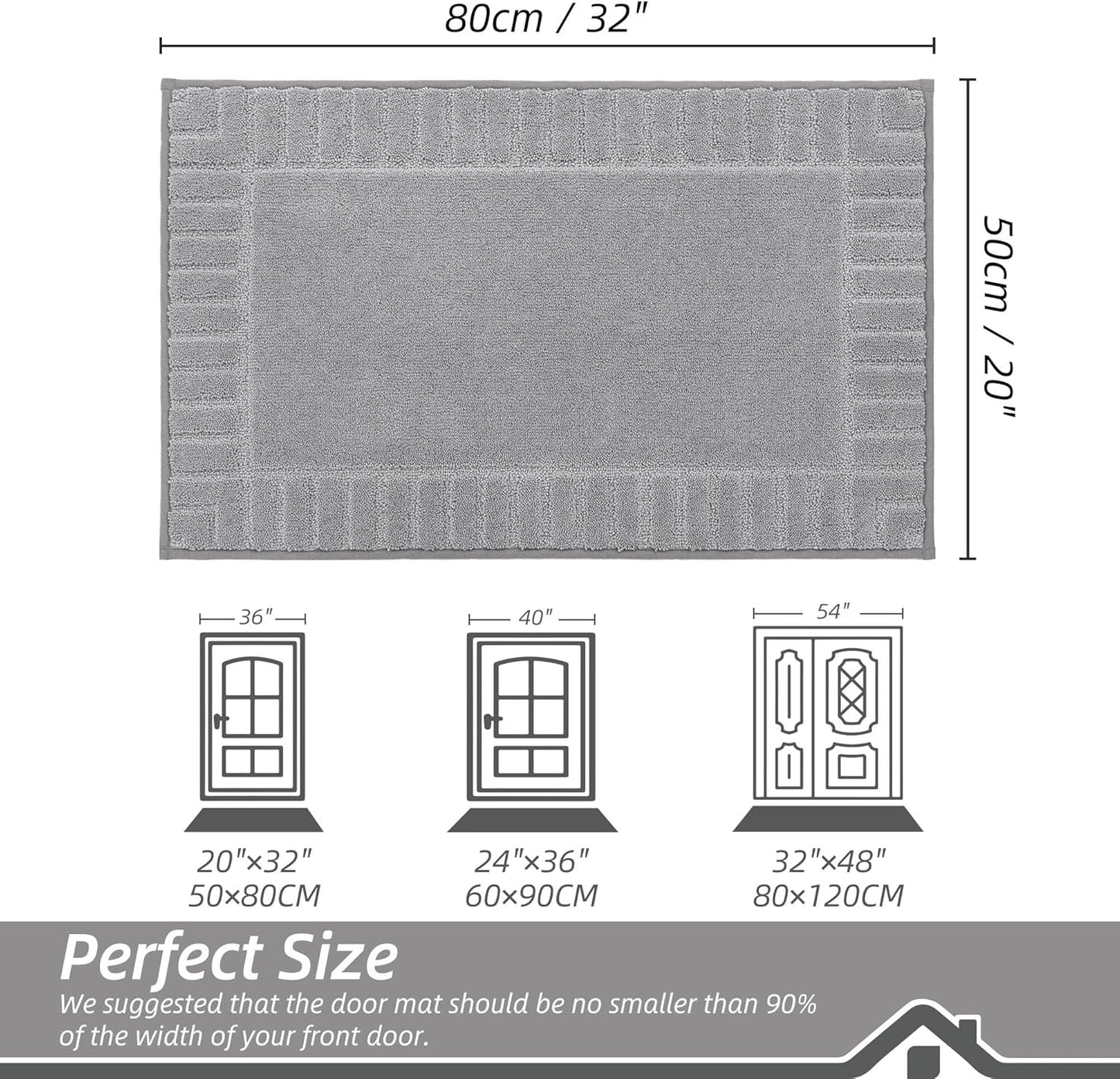 BEQHAUSE Door-Mat-Non-Slip Front Door Mat Washable Low-Profile Entrance Rugs for Front Door Entry Dirt Trapper Door Mats Absorbent Welcome Mats,20"x32",Light Grey