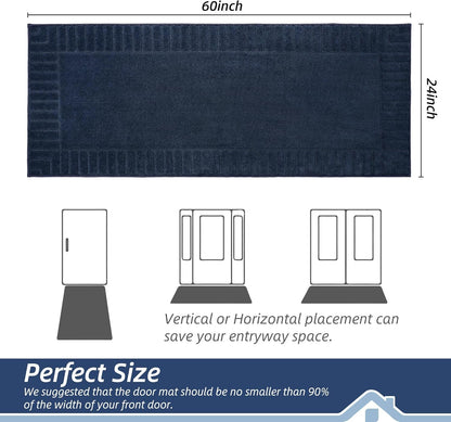 BEQHAUSE Door-Mat-Non-Slip Dirt Trapper Door Mats Low-Profile Front Door Mat Absorbent Floor Mats for Entryway Washable Mud Resistant Home Entrance Doormat,Navy Blue,24"x60"