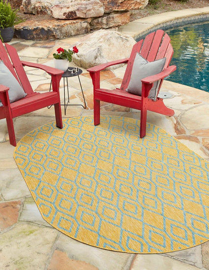 Jill Zarin Outdoor Collection Area Rug - Turks and Caicos (5' 3" x 8' Oval Yellow and Aqua/Light Blue)