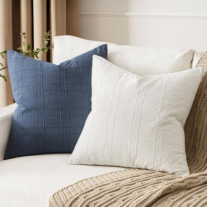 MIULEE Decorative Linen Check Throw Pillow Covers Neutral Farmhouse Vintage Christmas Pillow Covers 18x18 Set of 2 Boho Modern Home Decor for Sofa Couch Bedroom Cushion Cream White