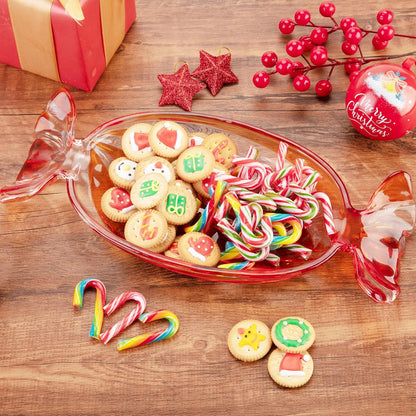 Christmas Platter Dish, Glass Candy Platter Serving Dessert Plates Christmas Dinnerware Tray Decorative Plates for Xmas Holiday Party Favor, Orange, Small