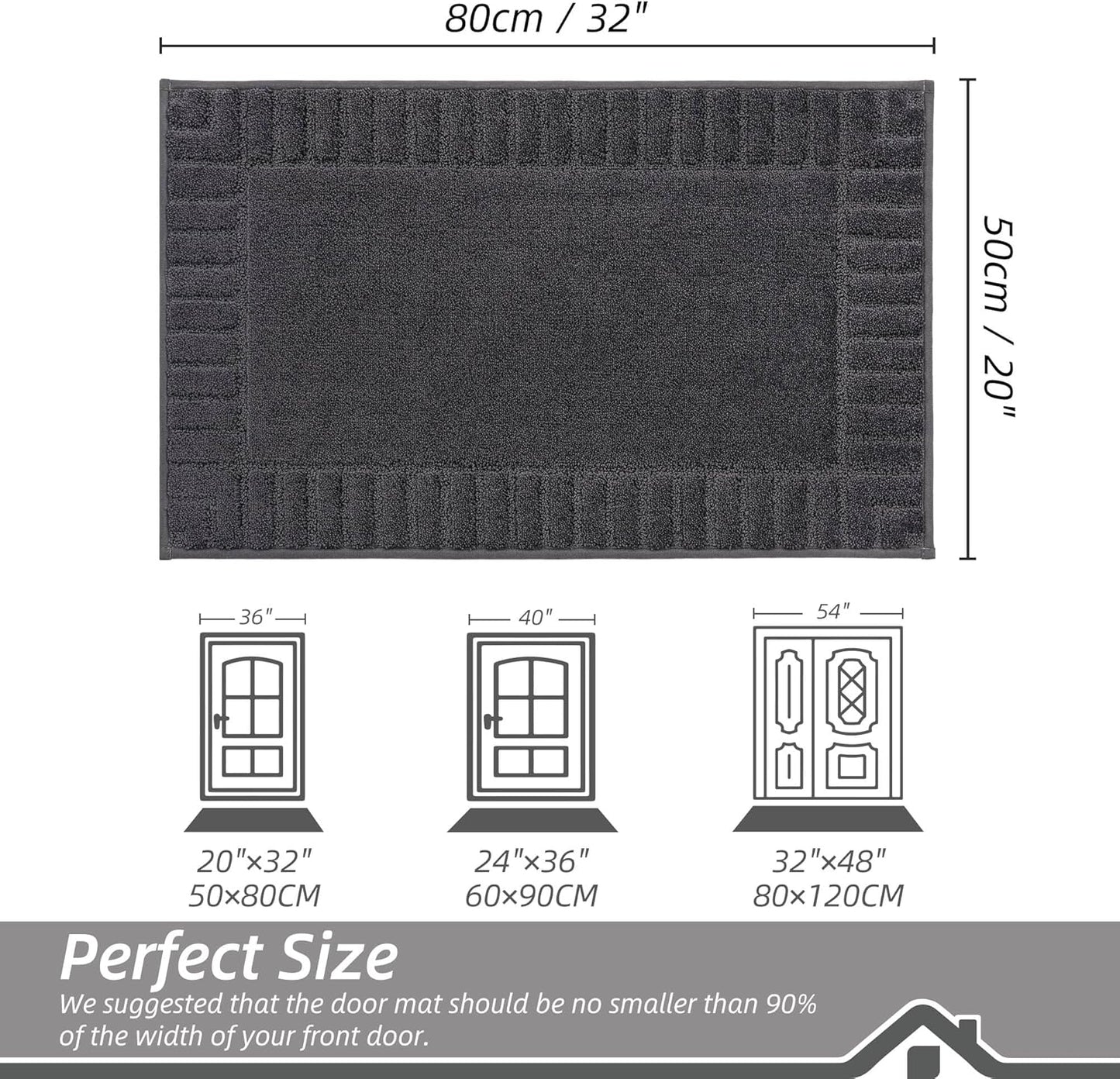 BEQHAUSE Door-Mat-Non-Slip Front Door Mat Washable Low-Profile Entrance Rugs for Front Door Entry Dirt Trapper Door Mats Absorbent Welcome Mats,20"x32",Dark Grey