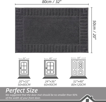 BEQHAUSE Door-Mat-Non-Slip Front Door Mat Washable Low-Profile Entrance Rugs for Front Door Entry Dirt Trapper Door Mats Absorbent Welcome Mats,20"x32",Dark Grey