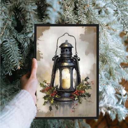 MVJGCM Vintage style Christmas art poster canvas print Christmas old fashioned lanterns country wall decoration poster suitable for farmhouse living room