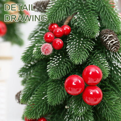 2PCS Small Christmas Tree, Artificial Red Berry Pinecone Mini Tabletop Christmas Tree Decorations, for Wedding Holiday Indoor Xmas Party Decor.