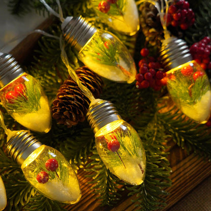 Christmas Lights Indoor, 10 LED Clear Bulbs Christmas Tree Snow Globe String Lights with Berry & Pine Needles for Bedroom, Wedding, Table Decoration, Outdoor Garden Party, Home Party Decorate(6.6FT )
