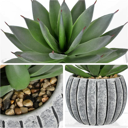 Briful Artificial Aloe Succulent Plant in Aged Cement-Look Ceramic Pot – 8" Tall Faux Agave Plant with Decorative Pebbles – Realistic Desk or Shelf Decor for Home, Office, Bathroom