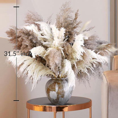 20 PCS Dried Flower, 30-inch Tall Nature Pampas Grass Bouquet Decor - Boho Flowers and Feathers for Centerpieces, Perfect for Tall Floor Vase Fillers, Living Room, and Wedding Decor(White, Natural)