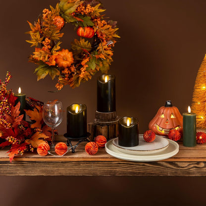 Halloween Flameless Candles with Remote, 3 Pack Battery Operated Wax LED Flickering Candles Halloween Home Party Decor for Fireplace/Shelf/Centerpiece Black