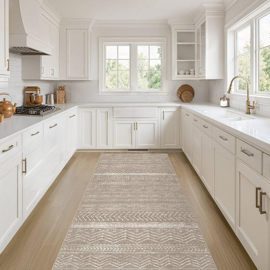 Nakagishi Area Rug Living Room Rugs: 2X6 Machine Washable Boho Large Neutral Farmhouse Stain Resistant Moroccan Indoor Floor Carpet for Bedroom Nursery Dorm Dining Room Home-Dark Brown