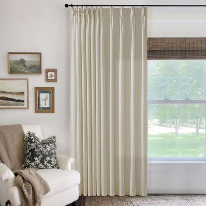 Extra Wide Pinch Pleated Linen Curtains 102 Inches Long 70 Inch Width Linen Flax Light Filtering Window Curtains 102 Inch for Living Room Bedroom Patio Pinch Pleat Drapes Hooks Rings 1 Panel 70x102