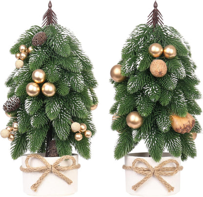 2PCS Small Christmas Tree, Artificial Gold Berry Pinecone Mini Tabletop Christmas Tree Decorations, for Wedding Holiday Indoor Xmas Party Decor.
