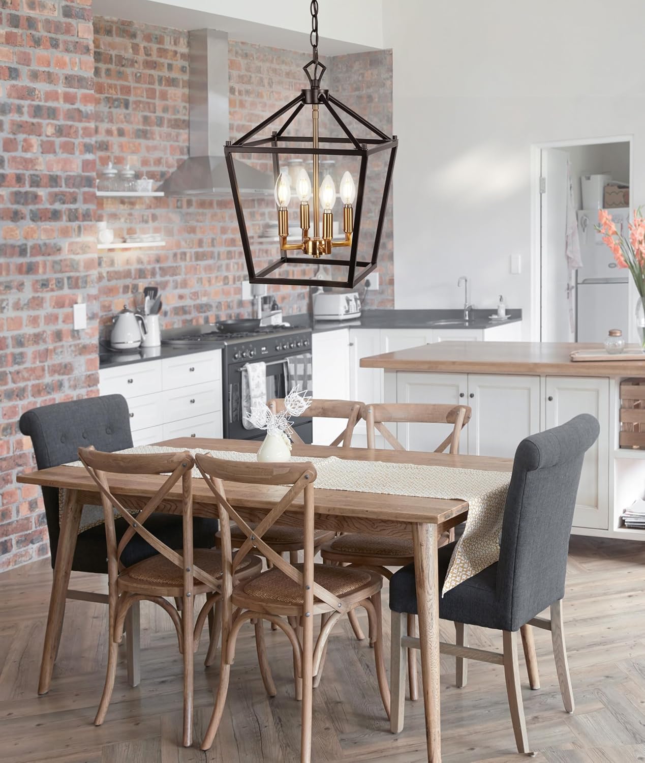 JONATHAN Y JYL7436D Pagoda Lantern Dimmable Adjustable Metal LED Pendant Classic Traditional Farmhouse Dining Room Living Room Kitchen Foyer Bedroom Hallway, 12 in, Oil Rubbed Bronze/Brass Gold