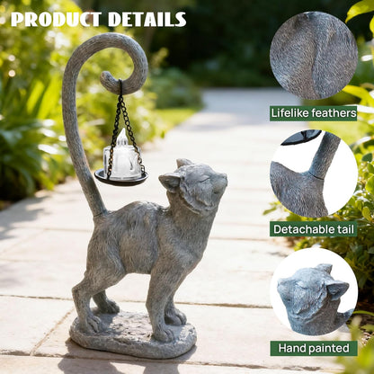 Standing Cat Garden Statue Candle Holder for Outdoor Garden Patio and Indoor Decor for Cat Lovers Women and Home Ambiance Grey Stone