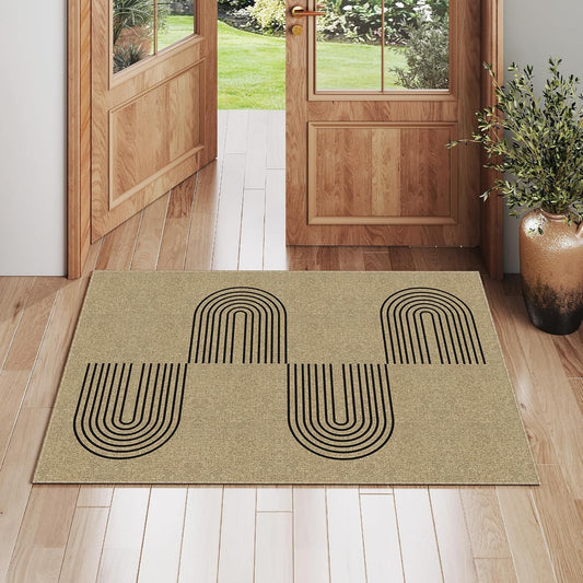 Easy Jute Rug 2x3, Small Area Rug for Entryway, 2x3 Washable Entryway Rug Indoor Outdoor Front Door Mat, Farmhouse Rainbow Non Slip Black Carpet for Kitchen Bathroom, Light Brown/Black