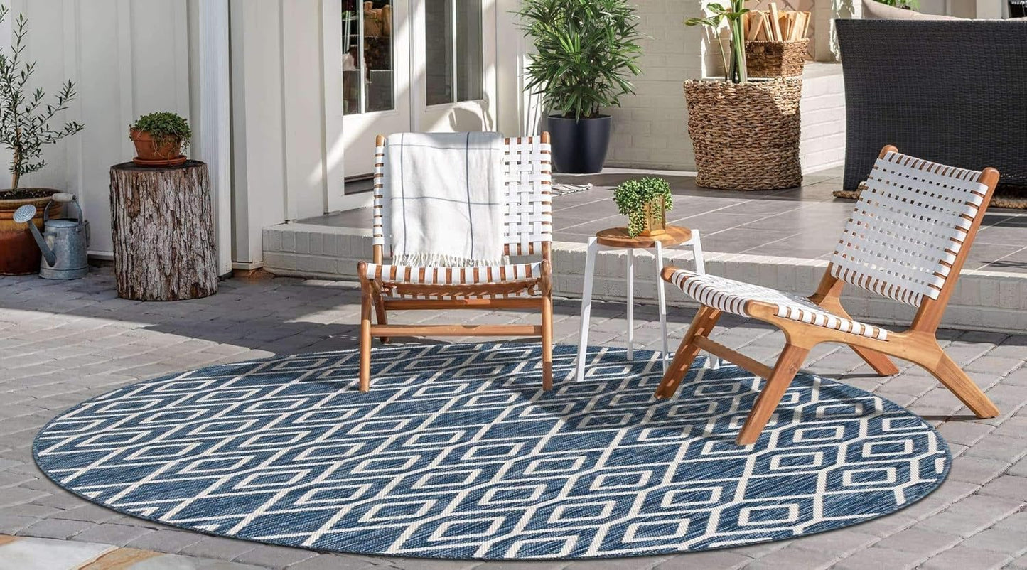 Jill Zarin Outdoor Collection Area Rug - Turks and Caicos (4' Round Blue/Ivory)