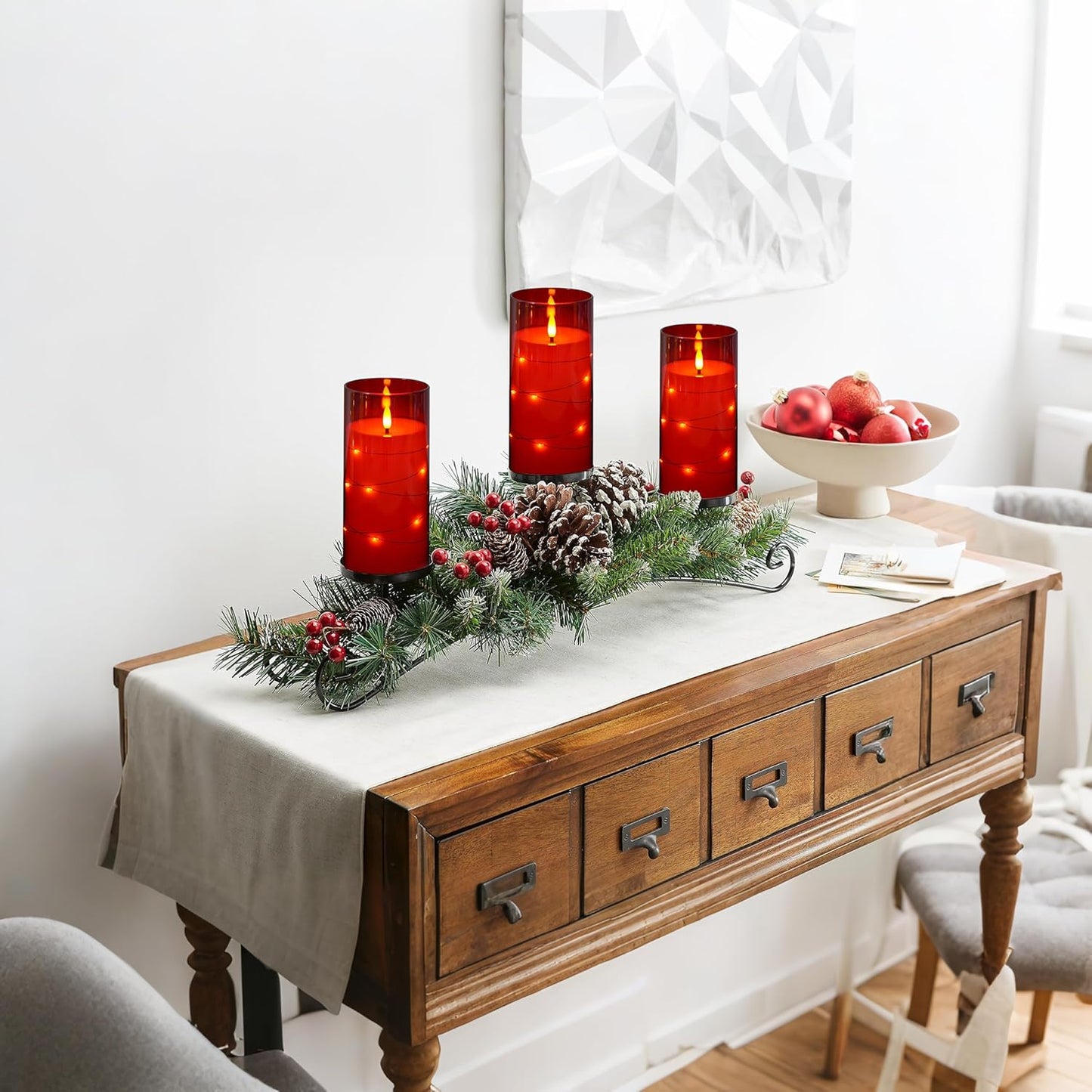 Flickering Flameless Candles with Remote Timer, 6pcs LED Battery Operated Candles with Embedded String Lights Red, Same Size D3 H6