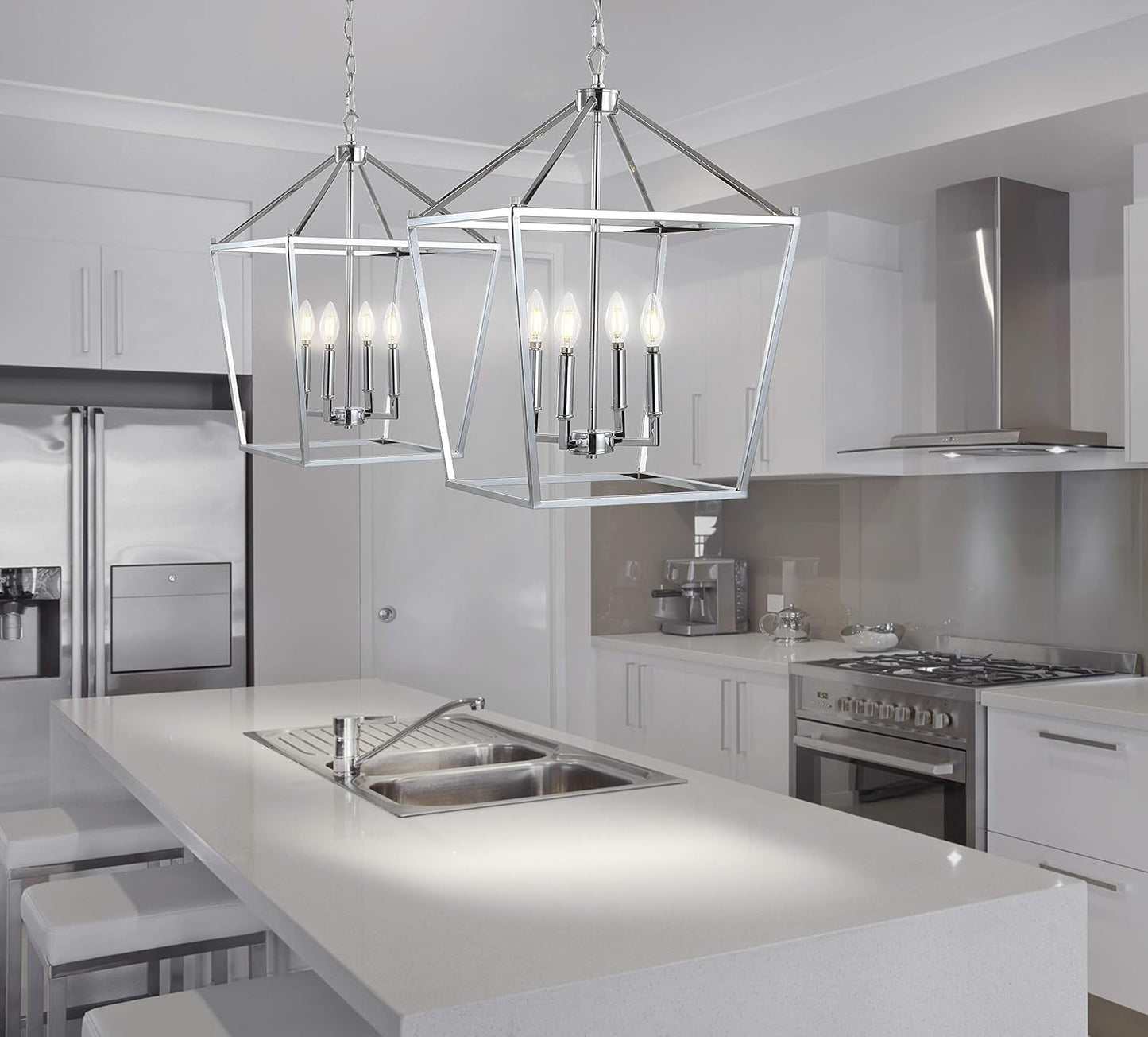 JONATHAN Y JYL7437C Pagoda Lantern Dimmable Adjustable Metal LED Pendant Classic Traditional Farmhouse Dining Room Living Room Kitchen Foyer Bedroom Hallway, 16 in, Chrome