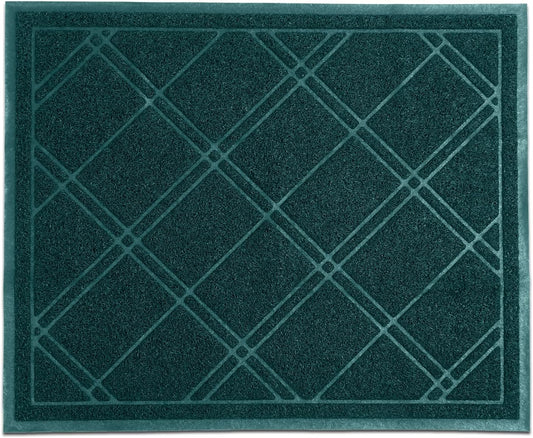 SlipToGrip Entryway Mat for Indoor Outdoor Use - No-Slip Front Doormat for Outside Entrance - 42 x 35 Inch Washable Outdoor Mat with Green Plaid Design for Porch, Garage, and Patio