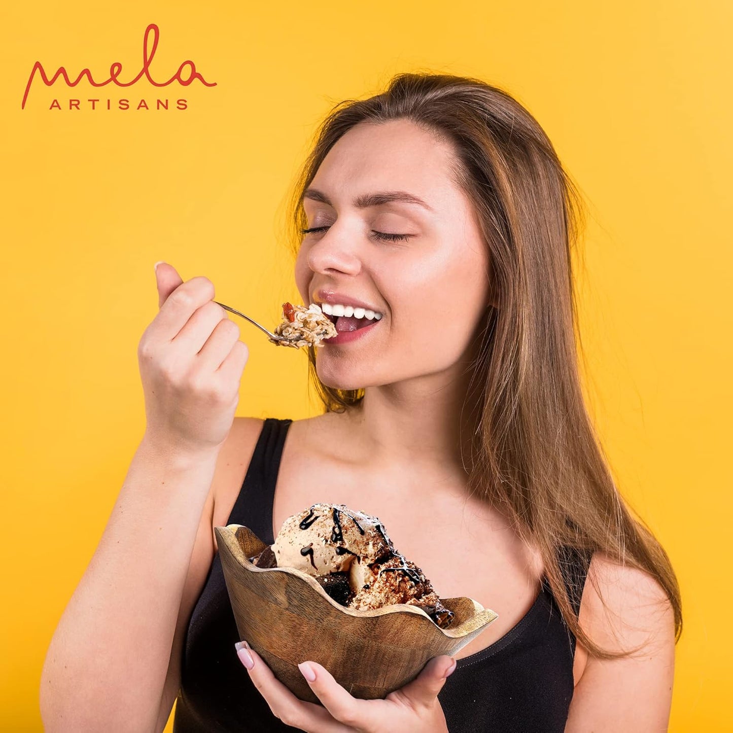 Mela Artisans Small Scalloped Decorative Wooden Bowl | 8 Inch Mango Wood Fruit & Serving Bowl | Natural Grain Finish | Perfect for Snacks | Desserts | Bread | Kitchen Counter | Handcrafted Decor