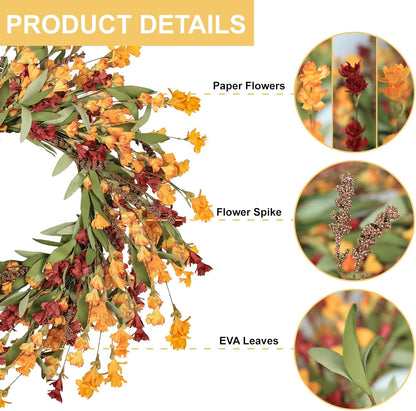 Artgar Fall Wreath, Fall Wreaths for Front Door, 24 in Fall Decor Floral Wreath, Door Wreaths for Front Door Outside All Season for Thanksgiving Home Indoor Outdoor Wall Decor (Red Orange Yellow)